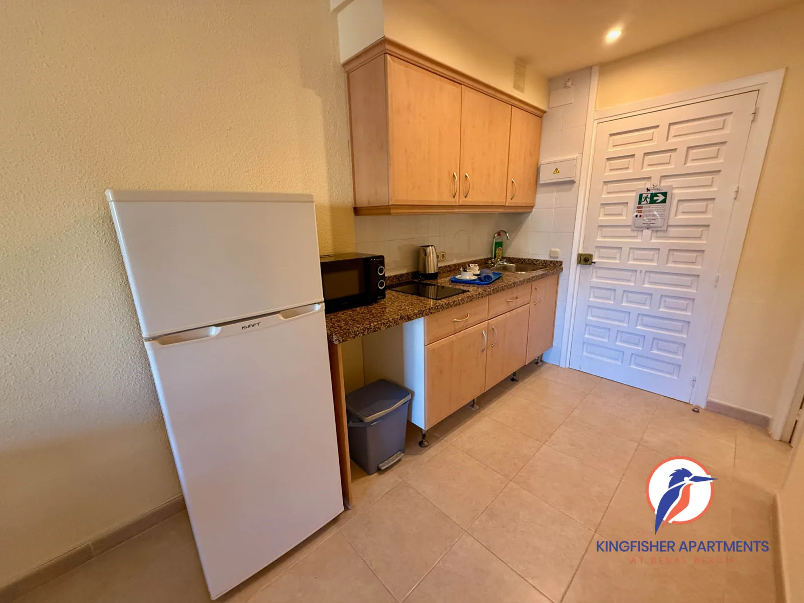 Equipped kitchenette in a Kingfisher self-catering apartment at Benal Beach