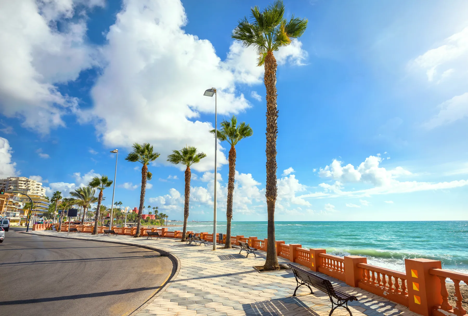 Palm-lined promenade beside the Mediterranean in Benalmádena