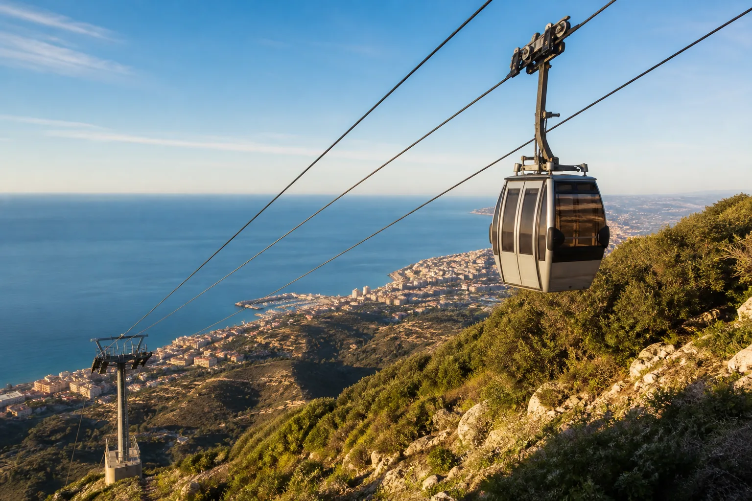 Cable car above Benalmádena on the way to Monte Calamorro